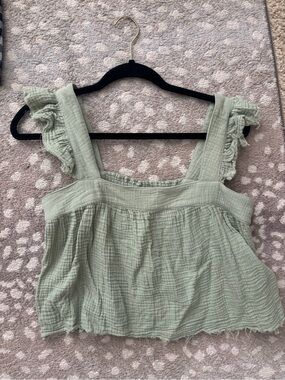Lizard Thicket Sage Green Ruffle Strap Crop Tank